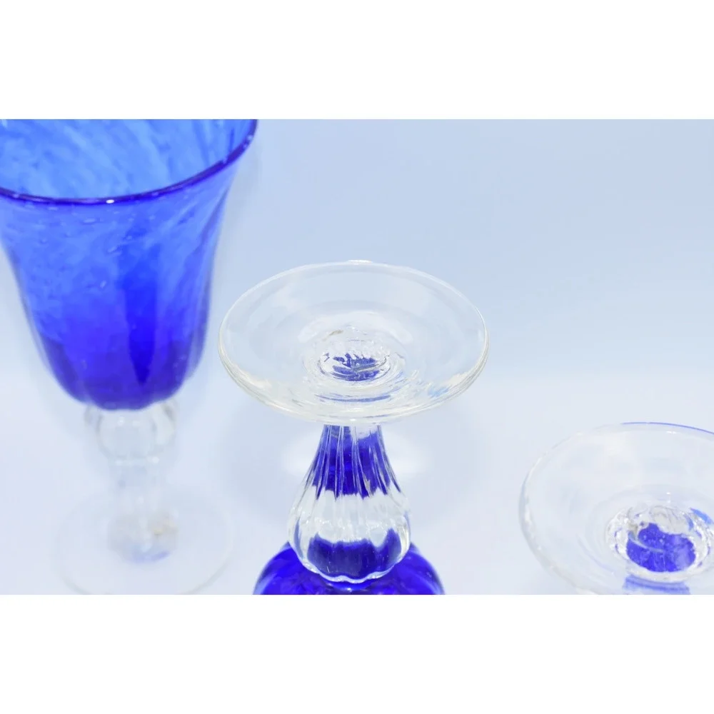 Val De Pome Christophe Saba Biot Seeded Blue Wine/Water Stemware Goblets France
